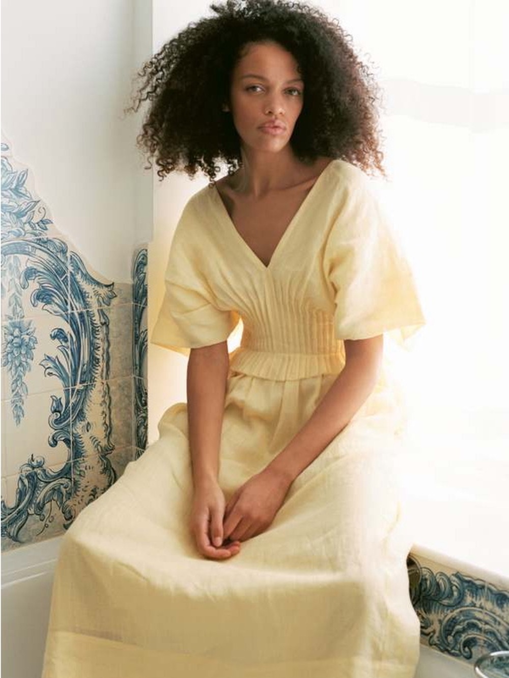 SOLD OUT NWT Sea New York Light Yellow “Butter” V-Neck Midi Dress MSRP $395